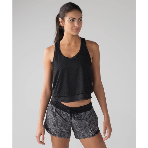 lululemon athletica Tops - Lululemon Lean In Tank Black 4 Crop Top Double Layer Run Gym #W1AHVS